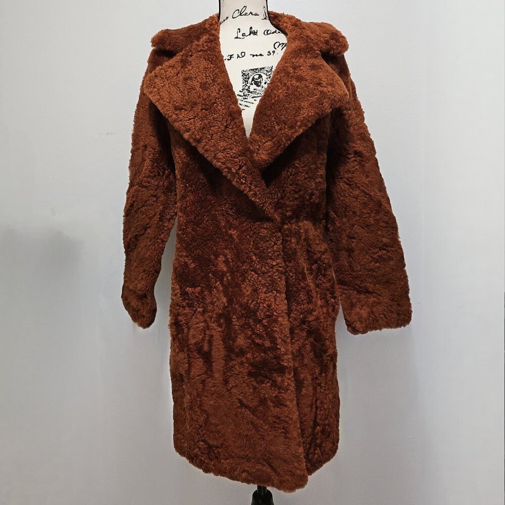 New Real Sheepskin Shearling Coat Jacket Parka Brown Camel Chocolate Teddy Bear